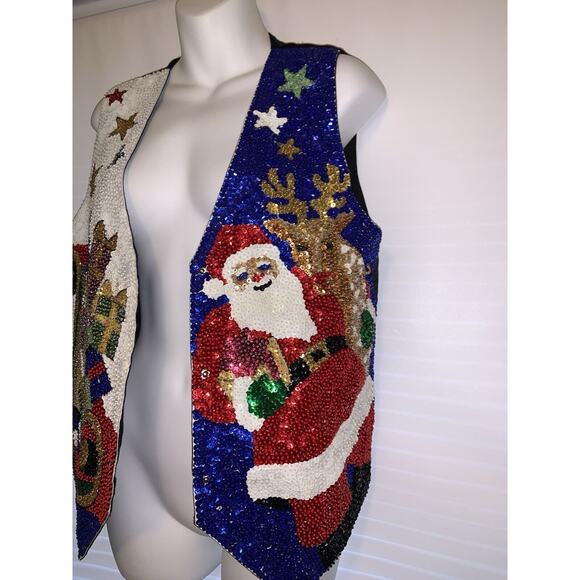 Ugly Christmas Sweater Sequin Vest Vintage 80s 90s - Picture 3 of 8